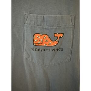 EUC Vineyard Vines Long Sleeve Football Whale Shirt Sz Medium Navy Blue Orange